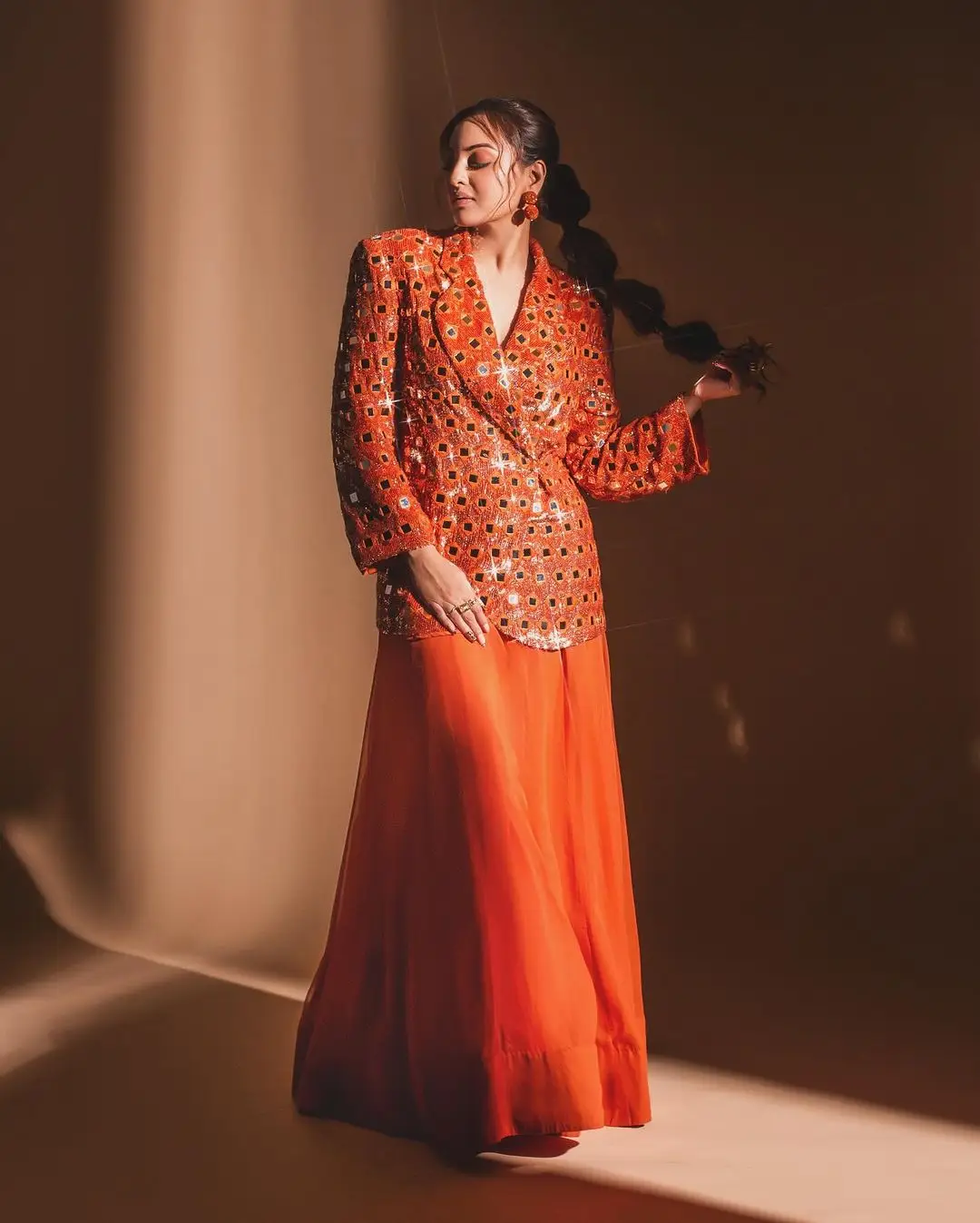 Sonakshi Sinha Wearing Beautiful Orange Gown